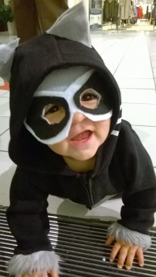 Ian in a raccoon costume
